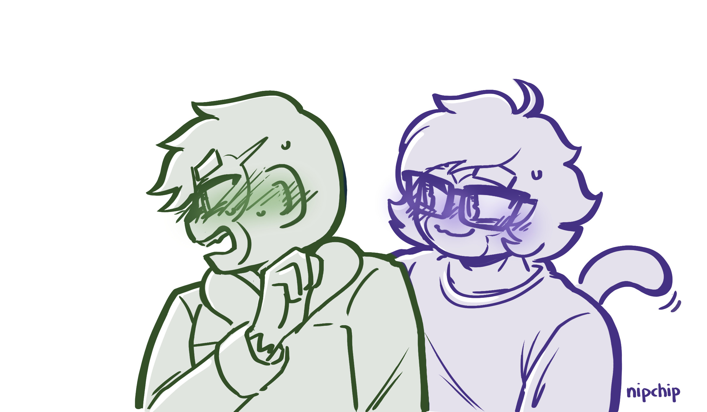 A furiously blushing Churchill looking away from a flustered Etienne.